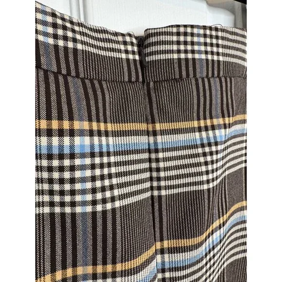Topshop Plaid Miniskirt Size 12 Box Pleats Brown Cream NWT - Picture 6 of 11